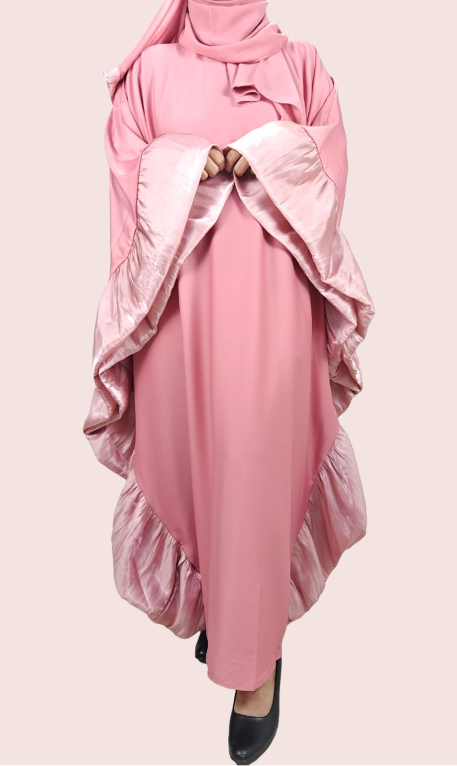 Baby Pink Butterfly Abaya with Scarf and Inside Belt - Crafted from Premium Korean Nida Fabric, Made in Dubai