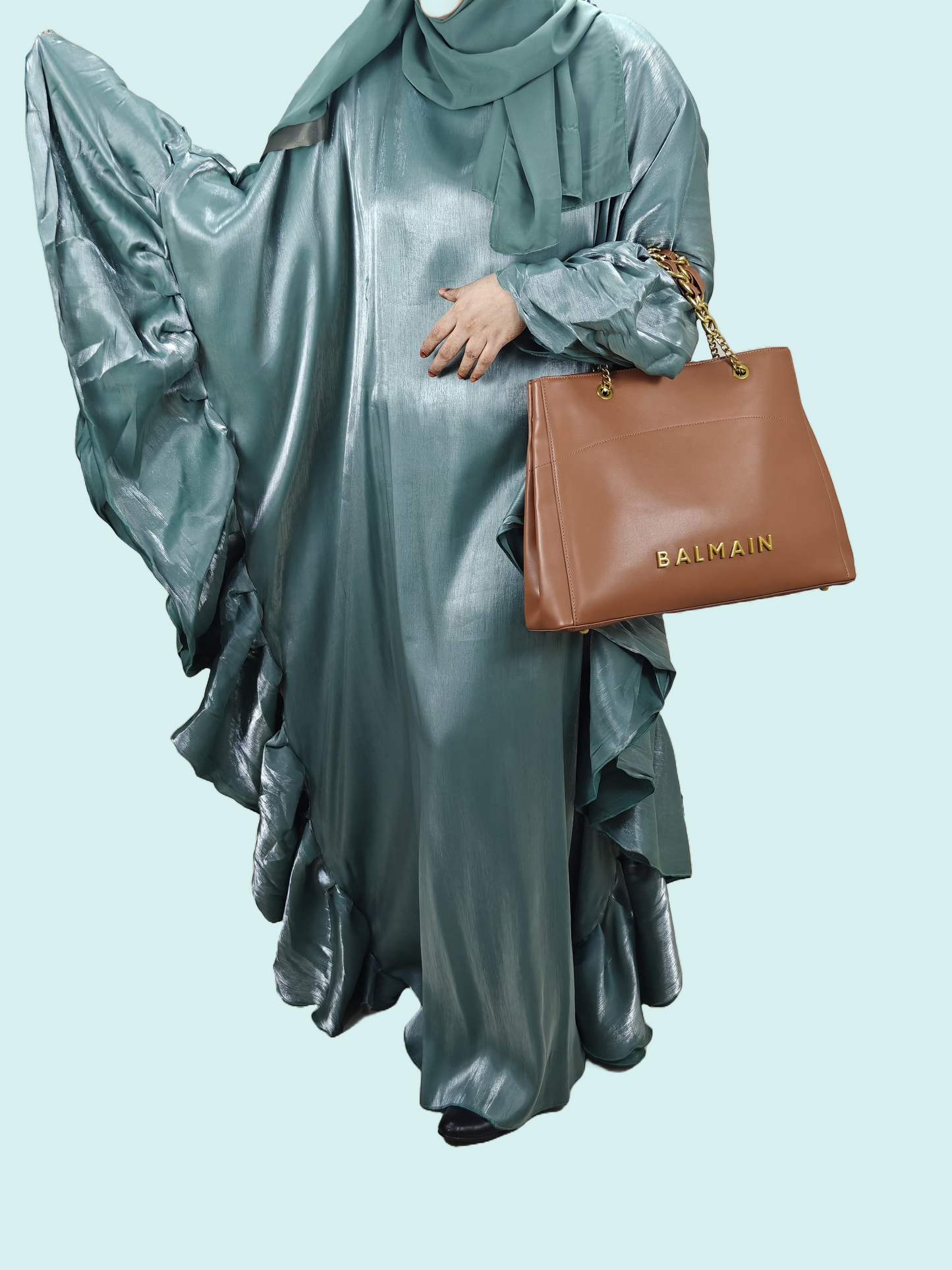 Sea Green Farasha Abaya - Crafted from Rotana Fabric, Made in Dubai