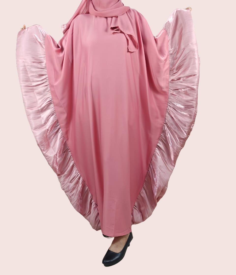 Baby Pink Butterfly Abaya with Scarf and Inside Belt - Crafted from Premium Korean Nida Fabric, Made in Dubai