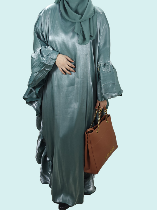 Sea Green Farasha Abaya - Crafted from Rotana Fabric, Made in Dubai