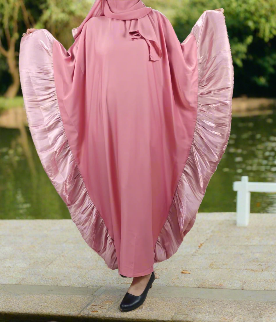 Baby Pink Butterfly Abaya with Scarf and Inside Belt - Crafted from Premium Korean Nida Fabric, Made in Dubai