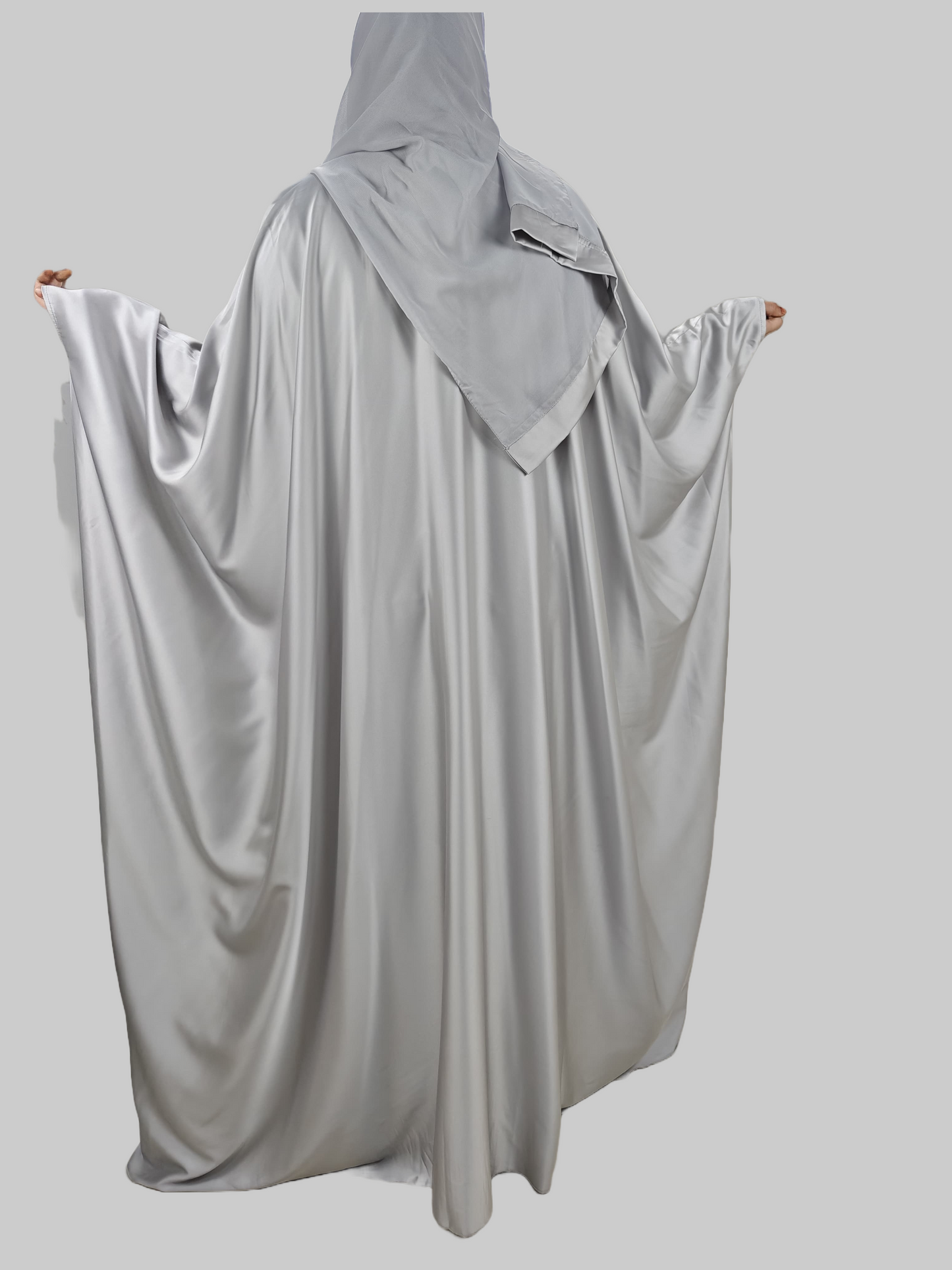 Silver Cape Style Abaya with Designer Inner - Crafted from Armani Silk, Made in Dubai