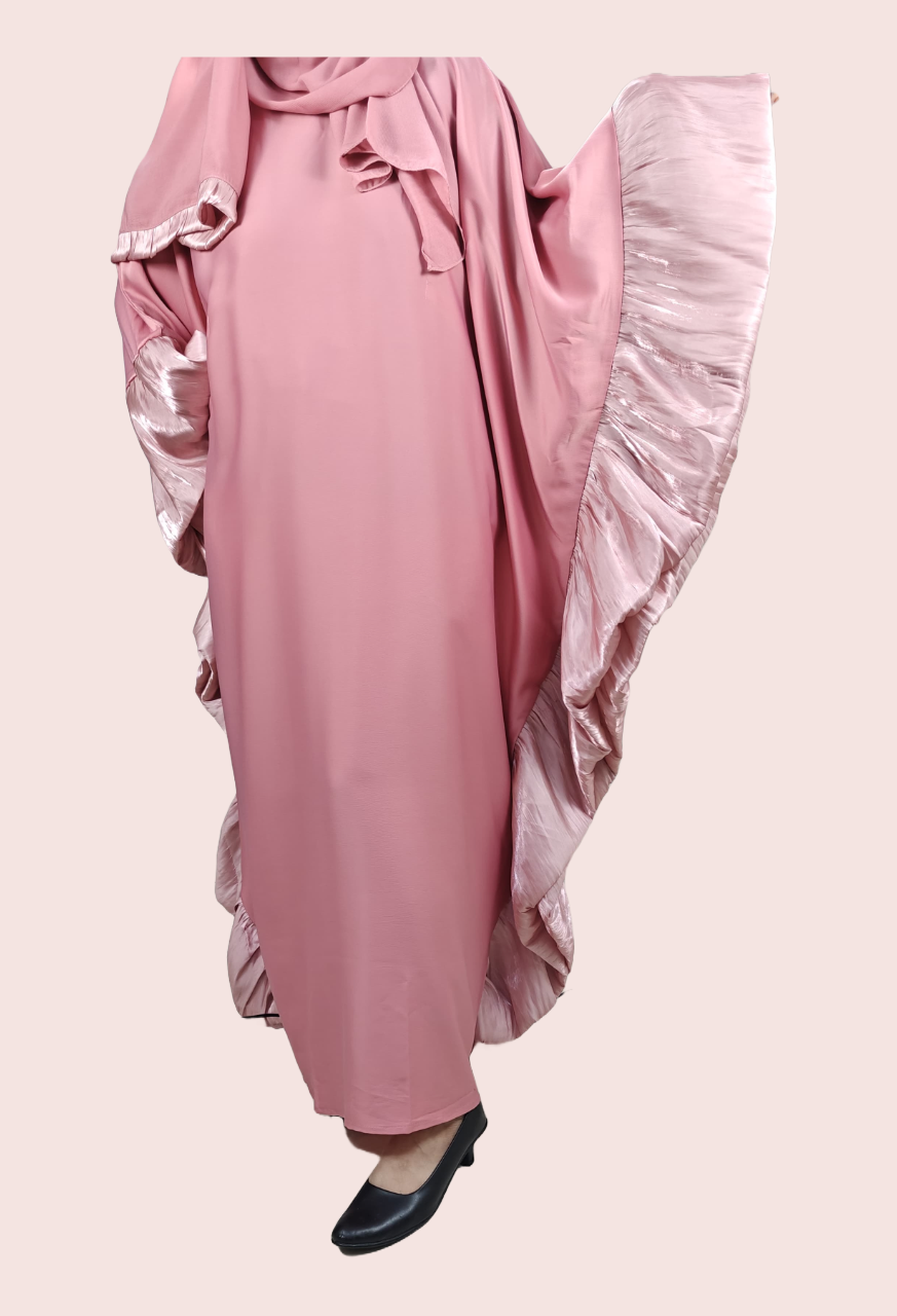 Baby Pink Butterfly Abaya with Scarf and Inside Belt - Crafted from Premium Korean Nida Fabric, Made in Dubai