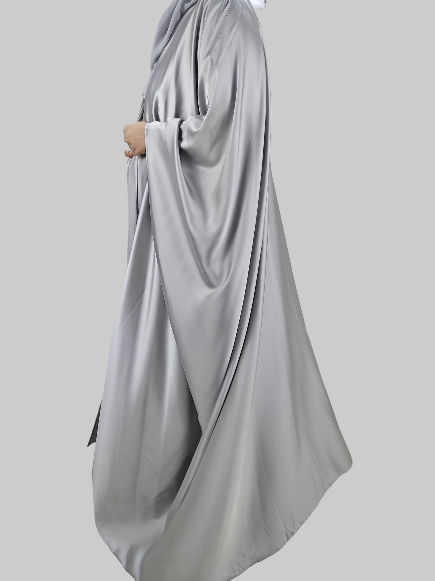 Silver Cape Style Abaya with Designer Inner - Crafted from Armani Silk, Made in Dubai