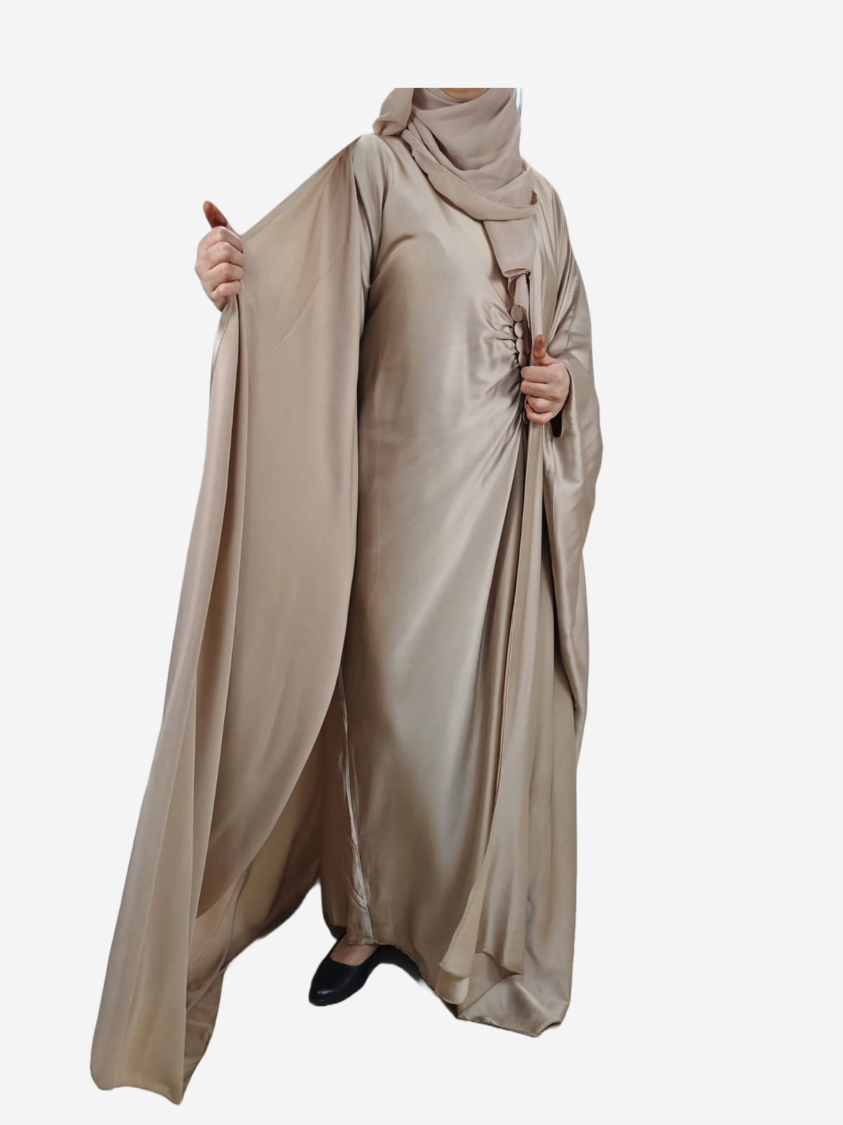 Golden Cape Style Abaya with Designer Inner - Crafted from Armani Silk, Made in Dubai