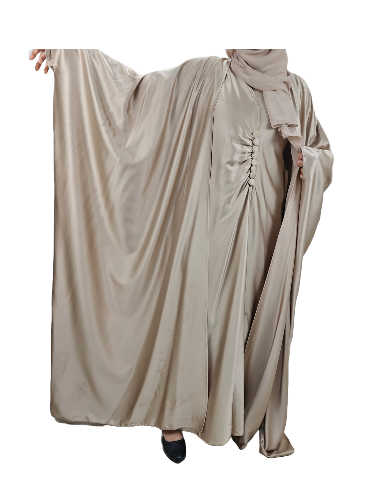 Golden Cape Style Abaya with Designer Inner - Crafted from Armani Silk, Made in Dubai