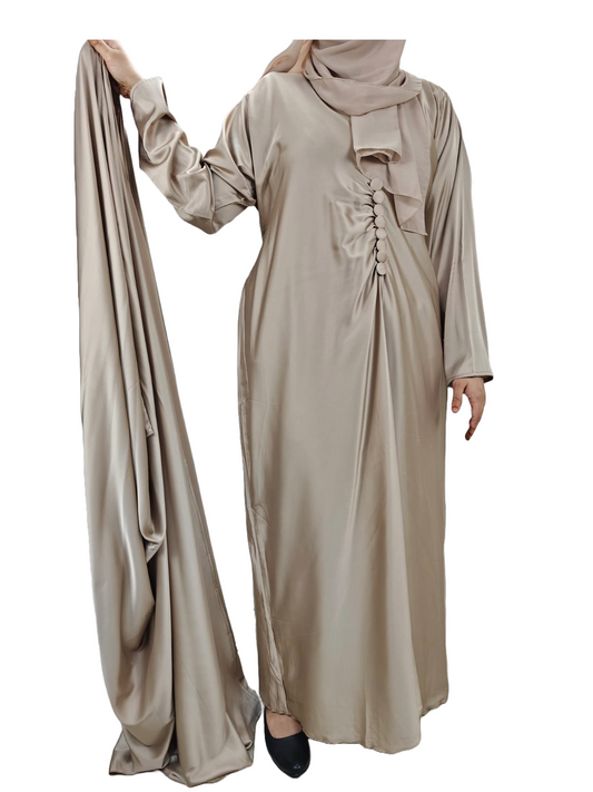 Golden Cape Style Abaya with Designer Inner - Crafted from Armani Silk, Made in Dubai