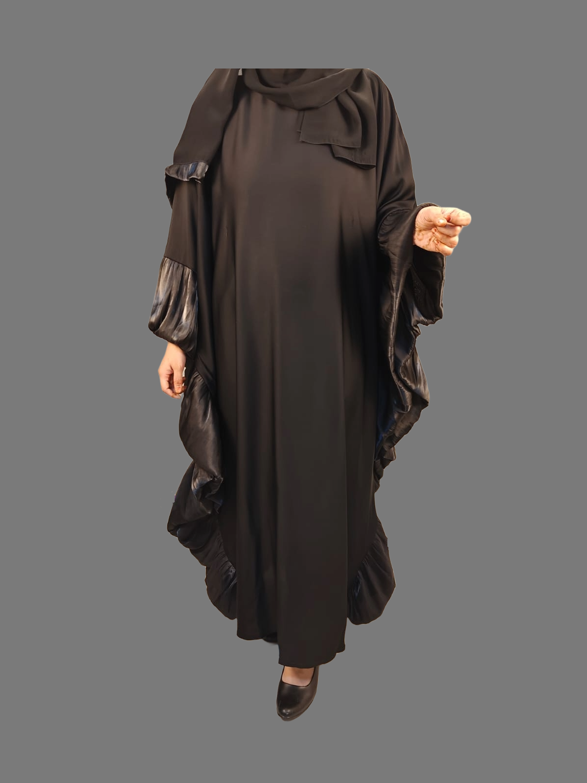 Black Butterfly Abaya with Scarf and Inside Belt - Crafted from Premium Korean Nida Fabric, Made in Dubai