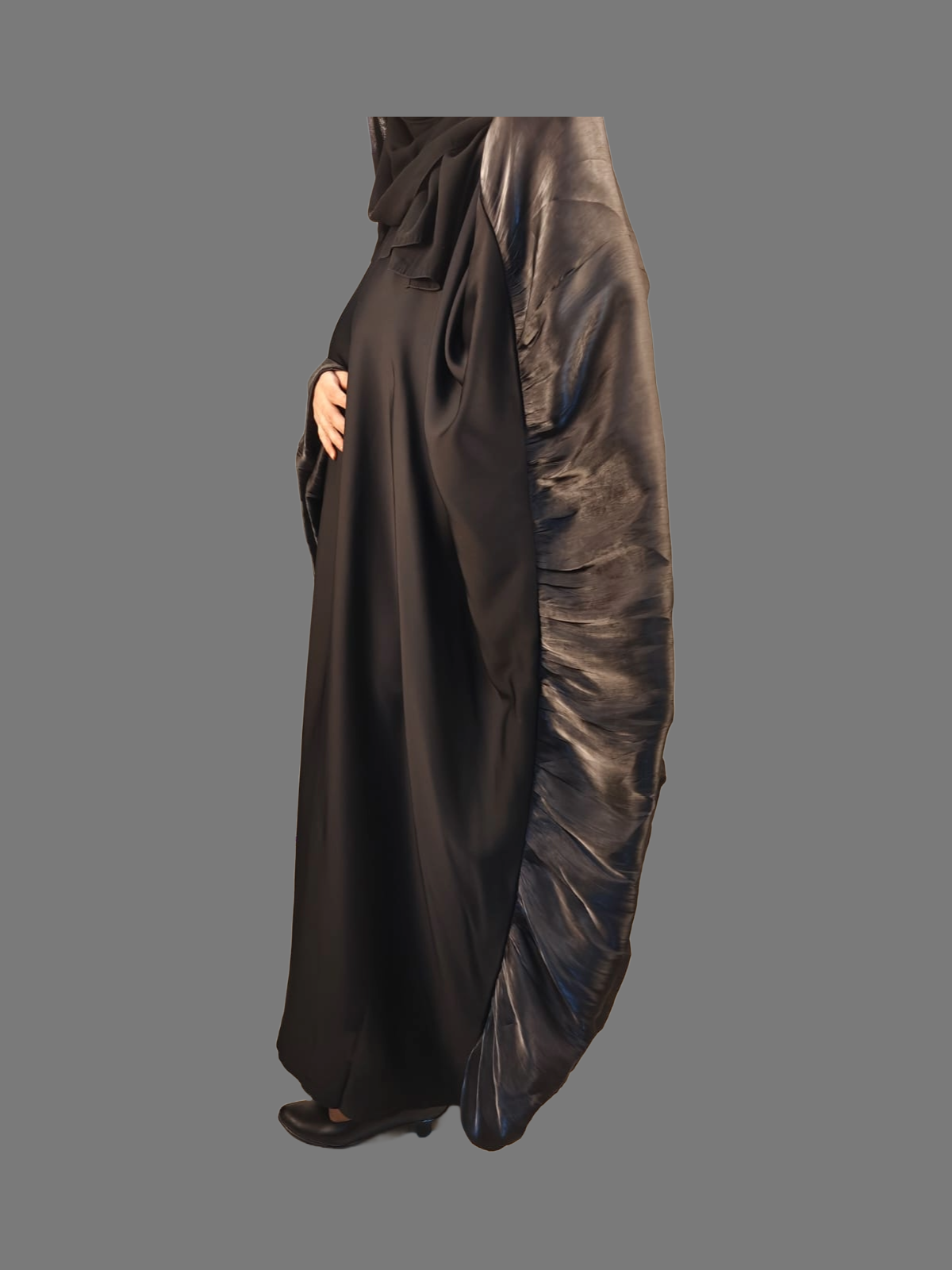 Black Butterfly Abaya with Scarf and Inside Belt - Crafted from Premium Korean Nida Fabric, Made in Dubai