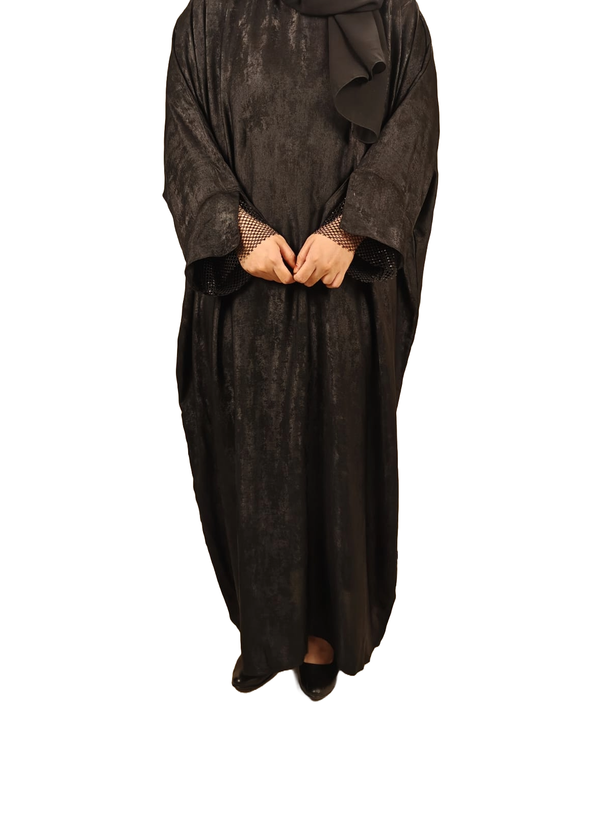 Black Metallic Abaya - Crafted from Korean Marble Shaded Fabric, Made in Dubai