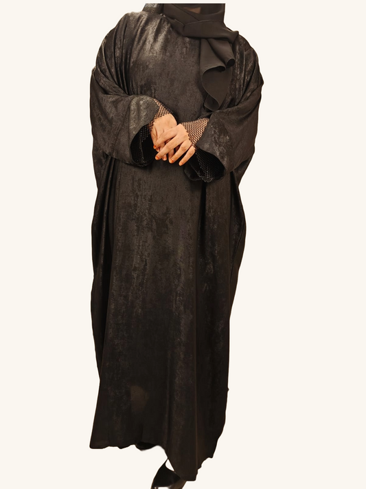 Black Metallic Abaya - Crafted from Korean Marble Shaded Fabric, Made in Dubai