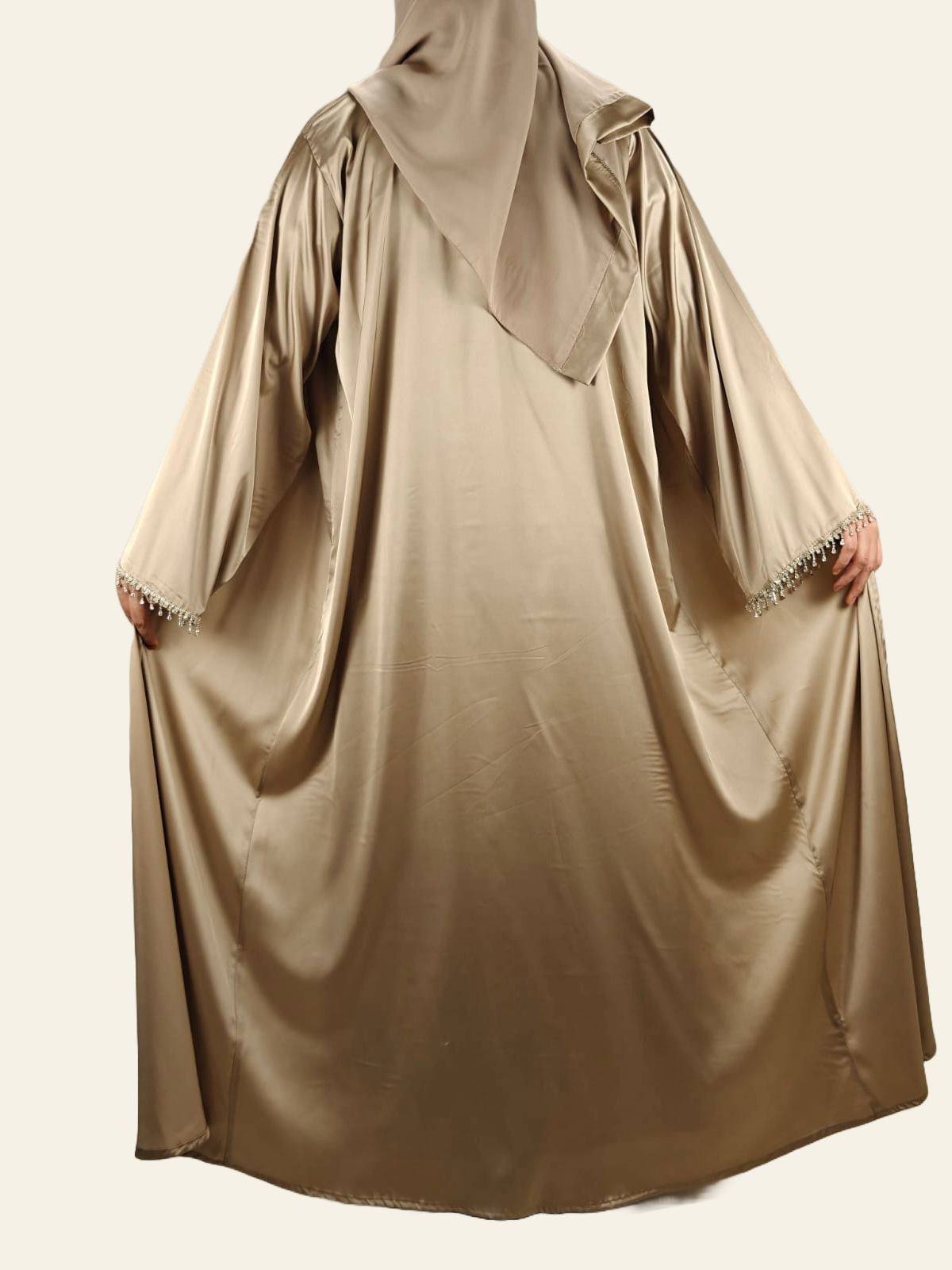 Gold Party Abaya with Diamond Work - Crafted from Luxurious Armani Silk, Made in Dubai