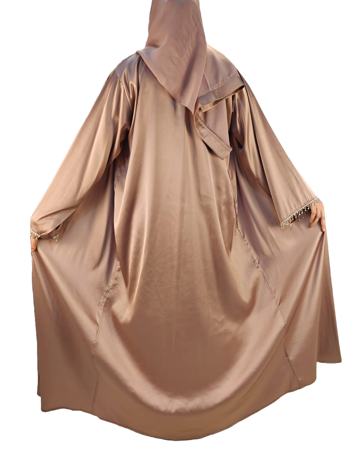 Rose Gold Party Abaya with Diamond Work - Crafted from Luxurious Armani Silk, Made in Dubai