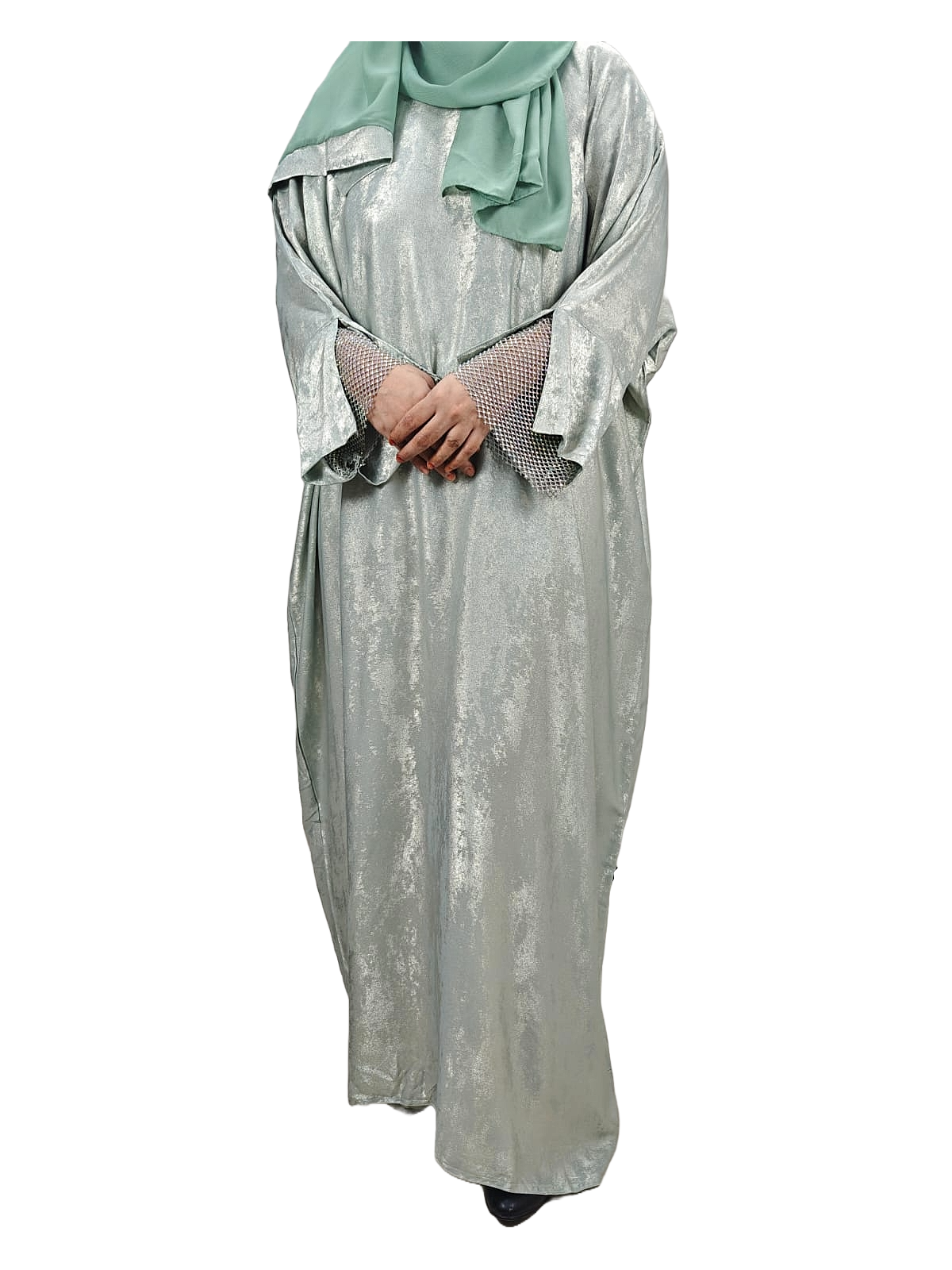 Green Metallic Abaya - Crafted from Korean Marble Shaded Fabric, Made in Dubai