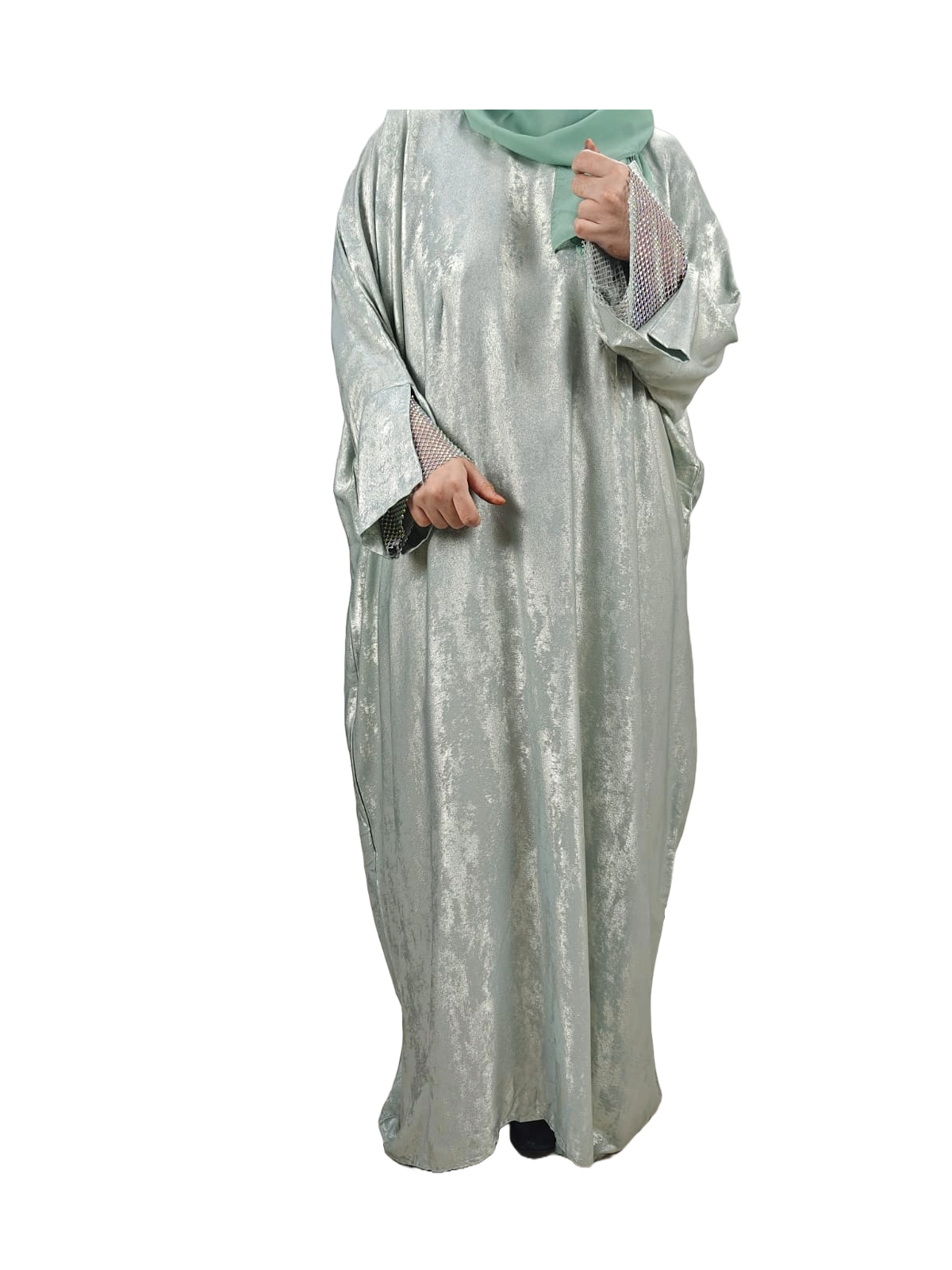 Green Metallic Abaya - Crafted from Korean Marble Shaded Fabric, Made in Dubai