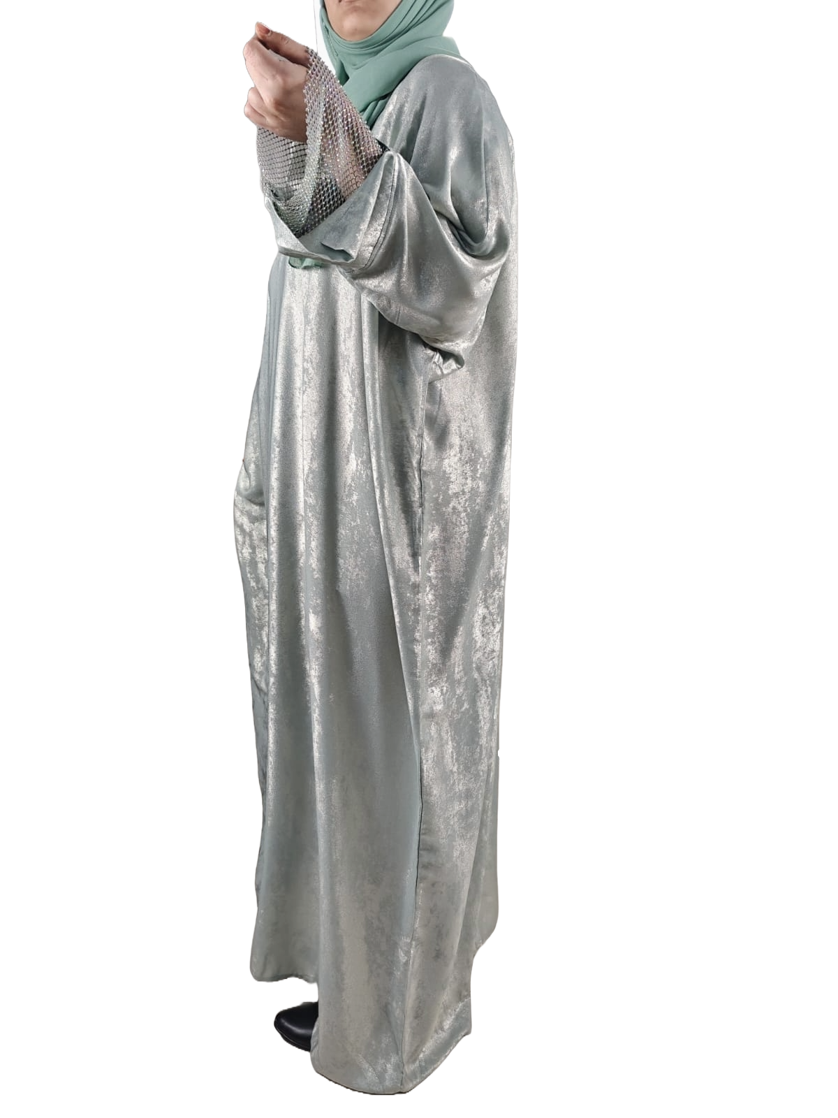 Green Metallic Abaya - Crafted from Korean Marble Shaded Fabric, Made in Dubai