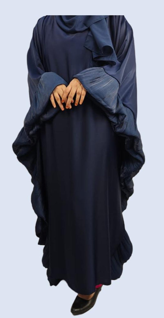 Royal Blue Butterfly Abaya with Scarf and Inside Belt - Crafted from Premium Korean Nida Fabric