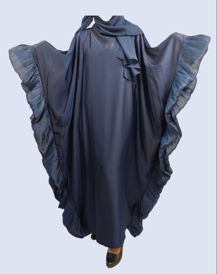 Royal Blue Butterfly Abaya with Scarf and Inside Belt - Crafted from Premium Korean Nida Fabric