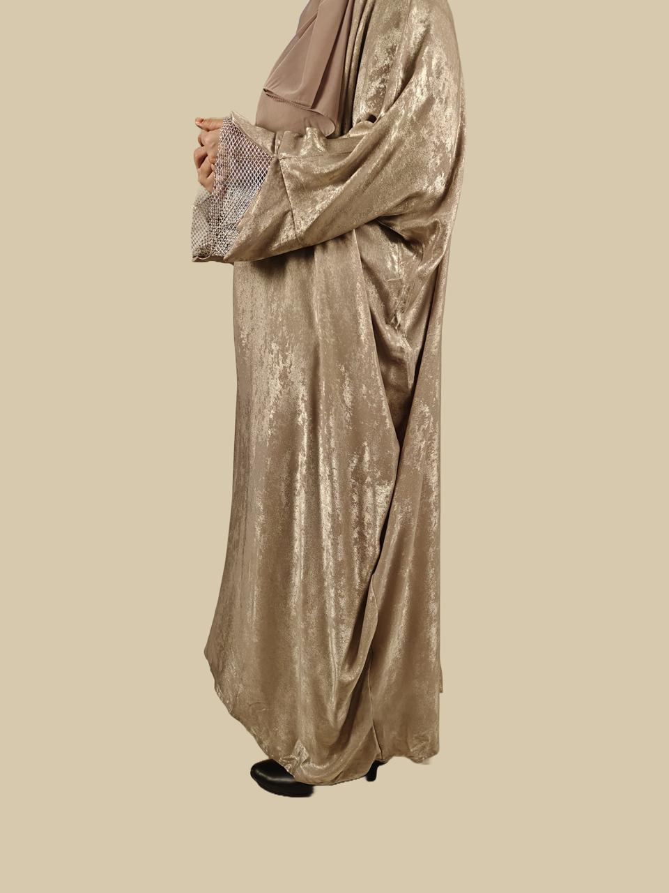 Golden Metallic Abaya - Crafted from Korean Marble Shaded Fabric, Made in Dubai