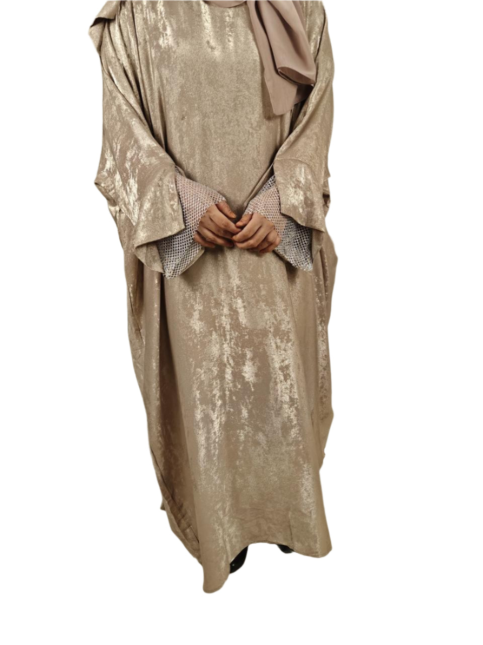 Golden Metallic Abaya - Crafted from Korean Marble Shaded Fabric, Made in Dubai