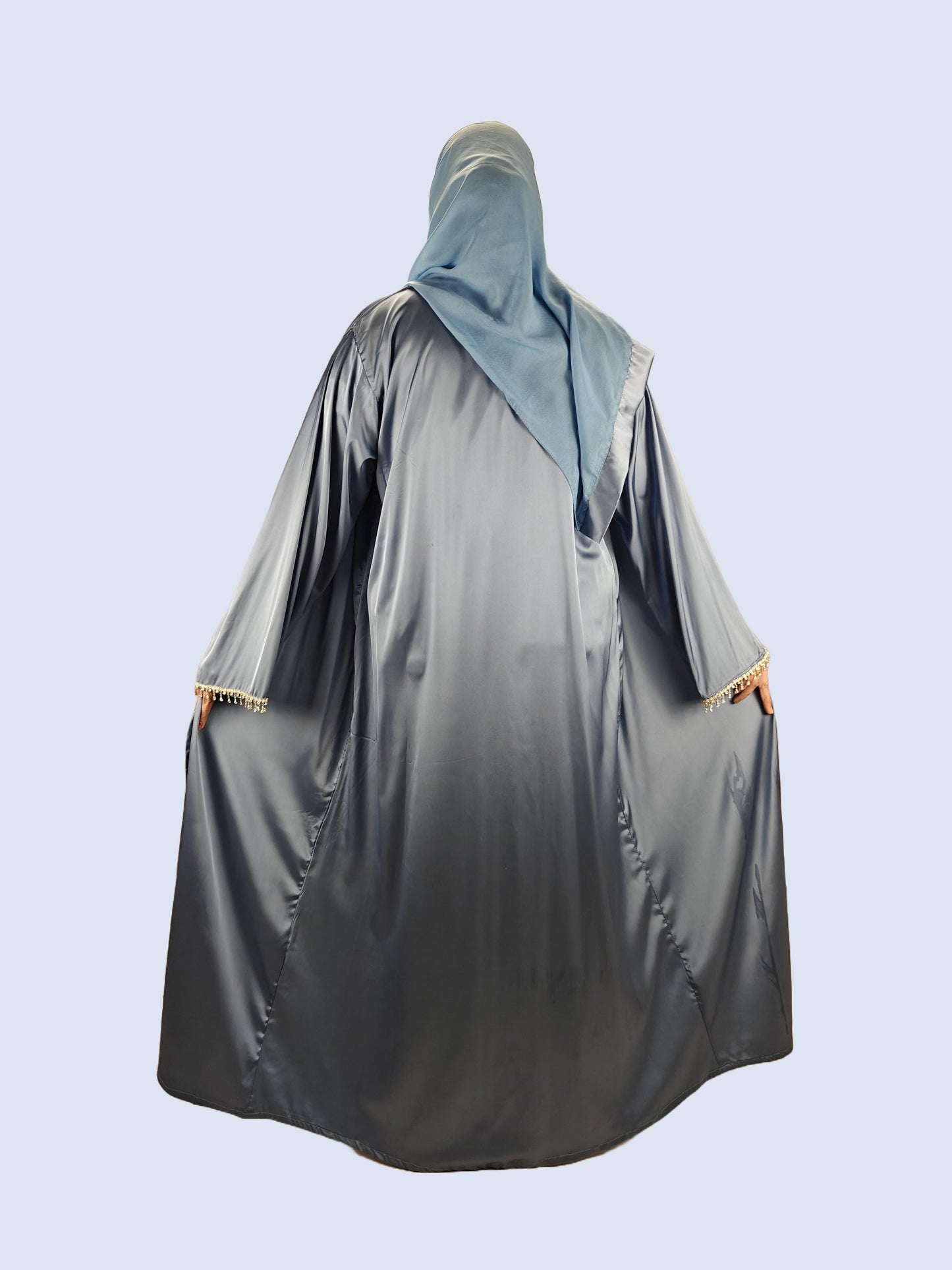 Sky Blue Party Abaya with Diamond Work - Crafted from Luxurious Armani Silk, Made in Dubai