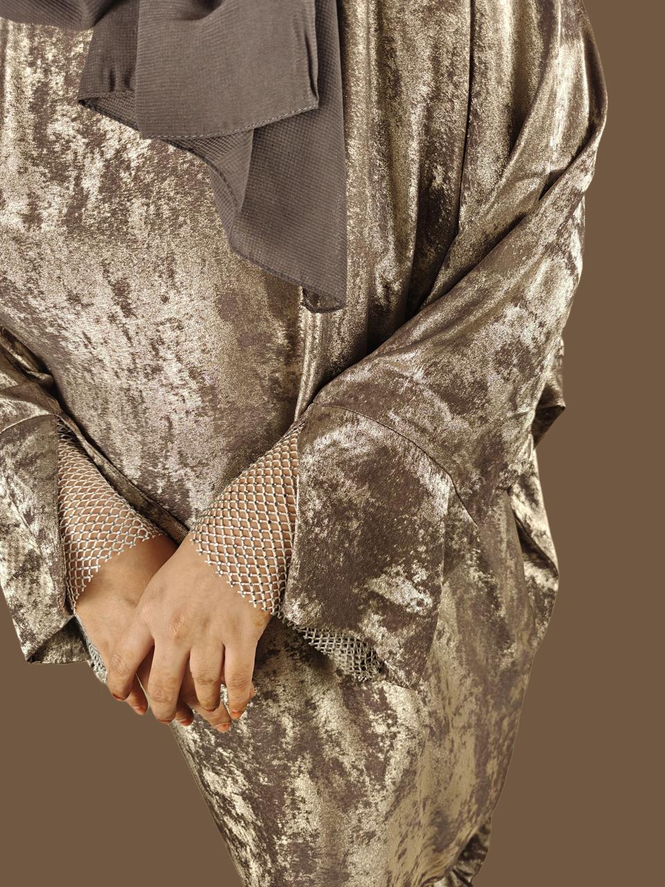 Copper Metallic Abaya - Crafted from Korean Marble Shaded Fabric, Made in Dubai