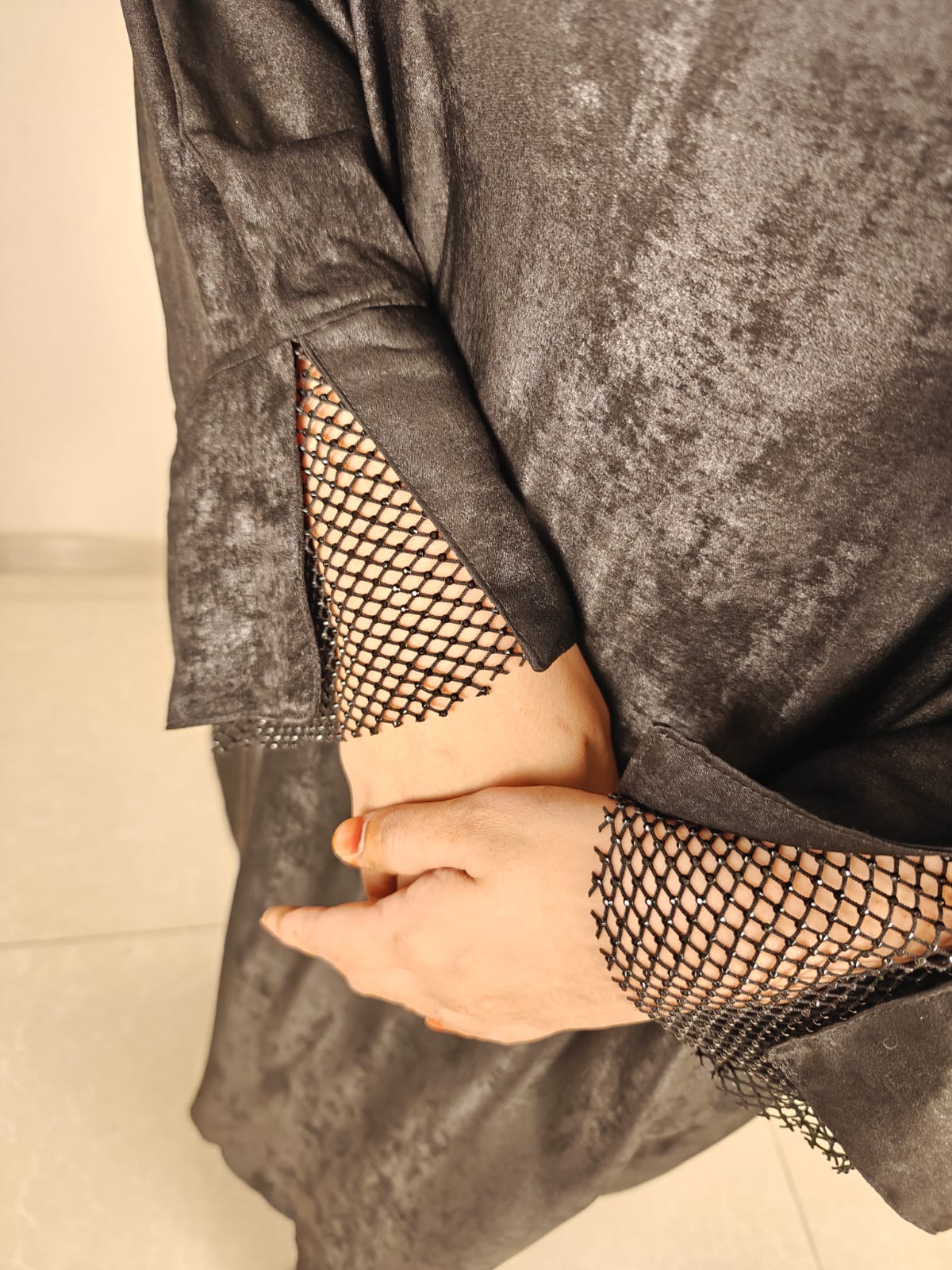 Black Metallic Abaya - Crafted from Korean Marble Shaded Fabric, Made in Dubai