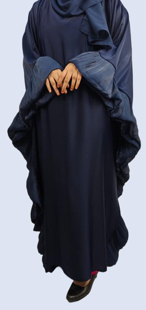 Royal Blue Butterfly Abaya with Scarf and Inside Belt - Crafted from Premium Korean Nida Fabric