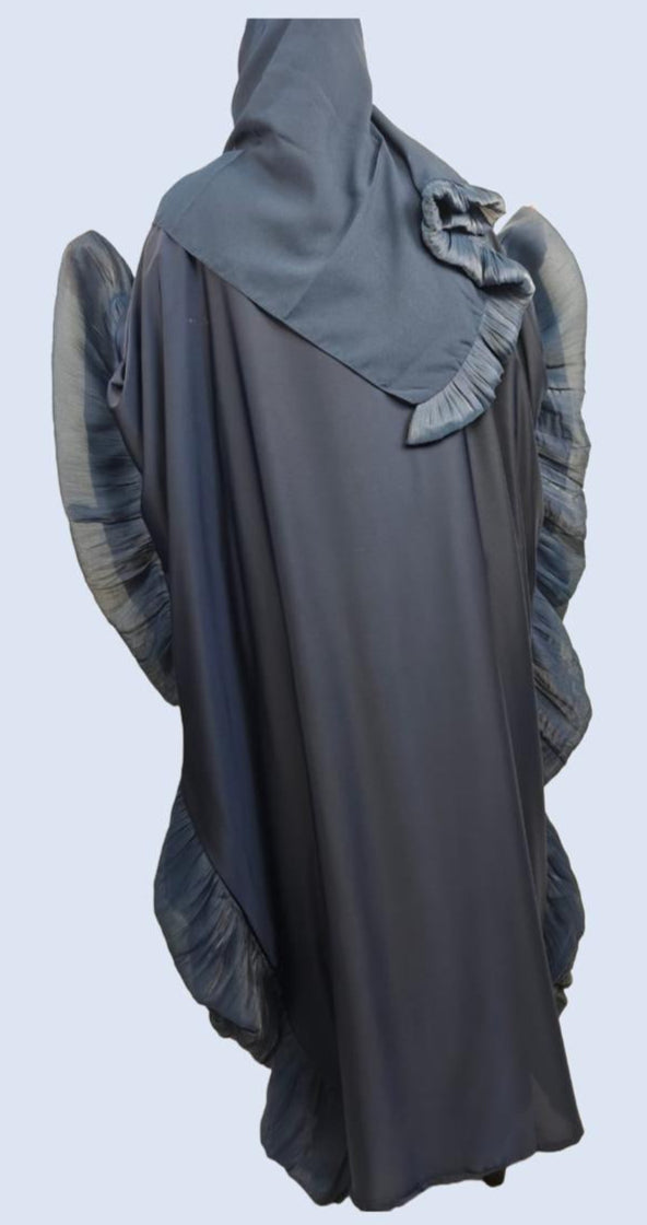 Royal Blue Butterfly Abaya with Scarf and Inside Belt - Crafted from Premium Korean Nida Fabric