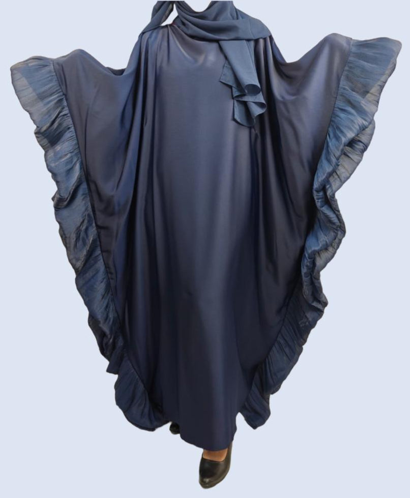 Royal Blue Butterfly Abaya with Scarf and Inside Belt - Crafted from Premium Korean Nida Fabric