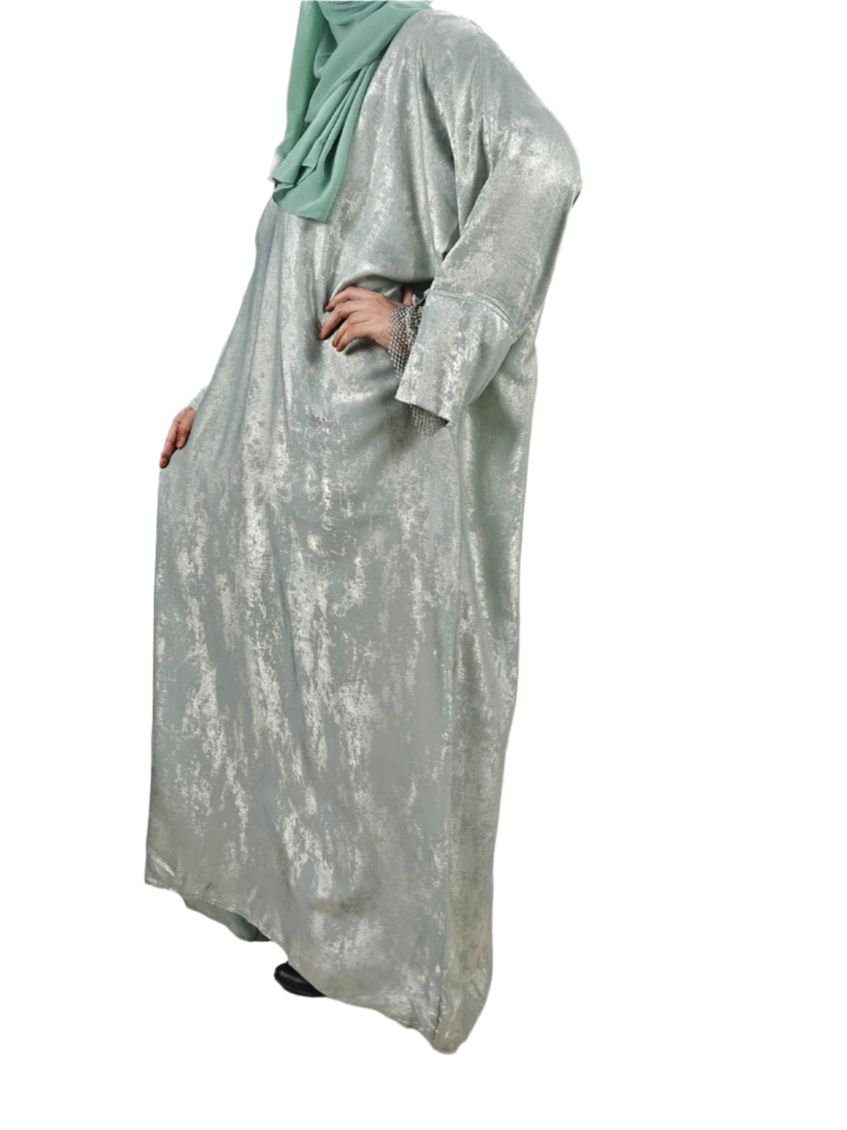 Green Metallic Abaya - Crafted from Korean Marble Shaded Fabric, Made in Dubai