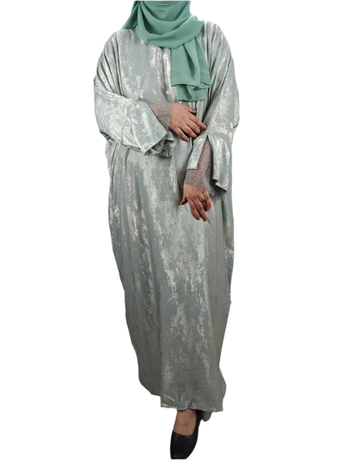 Green Metallic Abaya - Crafted from Korean Marble Shaded Fabric, Made in Dubai